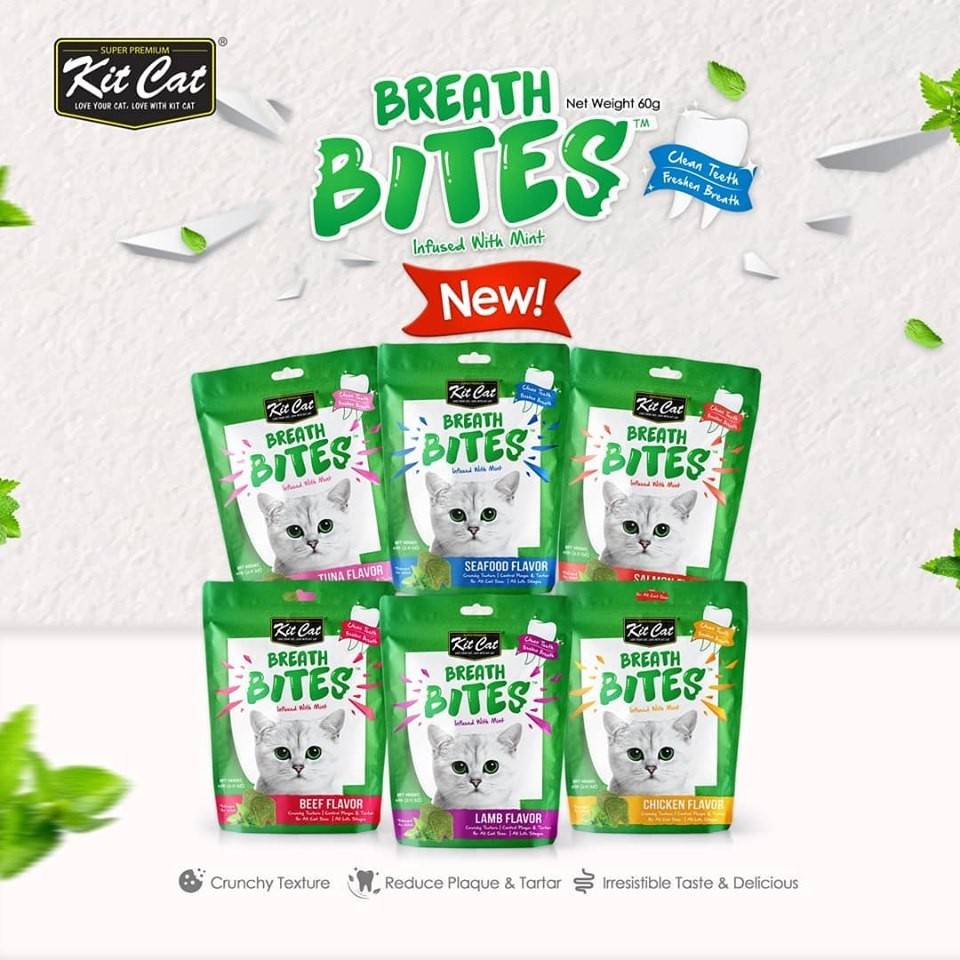 Kit Cat Breath Bites Snack 60gr - Snack Kering Pembersih Gigi Kucing - PSI (JOGJA)
