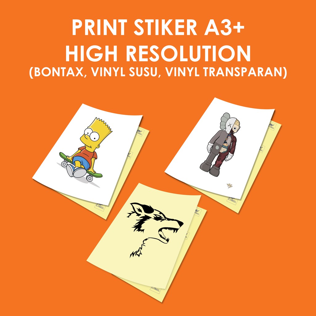 

Cetak STICKER HIGH RESOLUTION UKURAN A3+ II Vinyl Susu/Transparant II Bontax