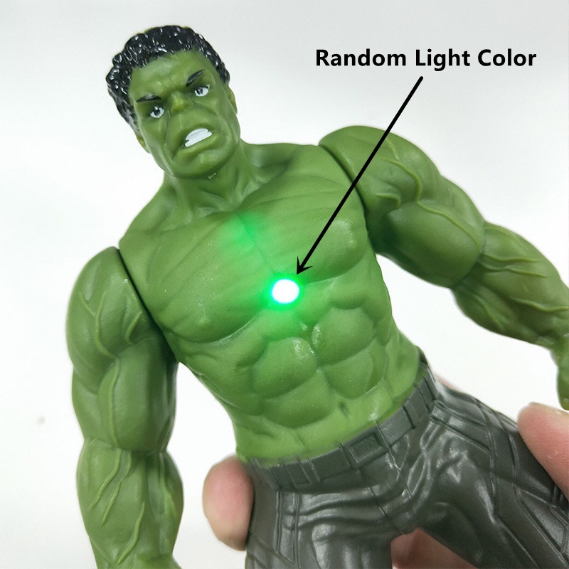 Mainan Action Figure Avengers Super Hero Ironman Spiderman Hulk Bahan PVC Dengan Lampu LED Untuk Hadiah Anak