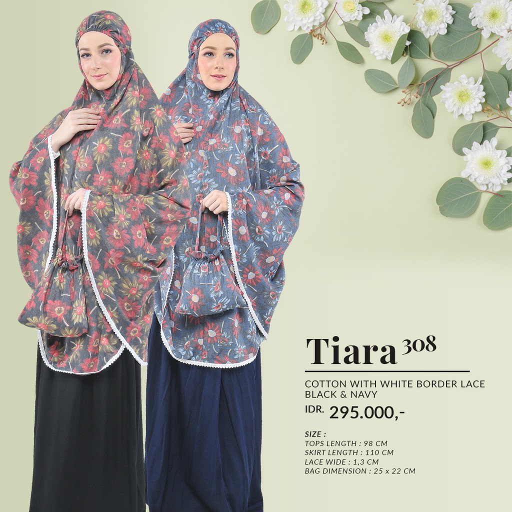 Mukena Tatuis Tiara 308 Katun Adem Renda Motif Bunga Renda Polos Hitam Black Biru Donker Navy Travel