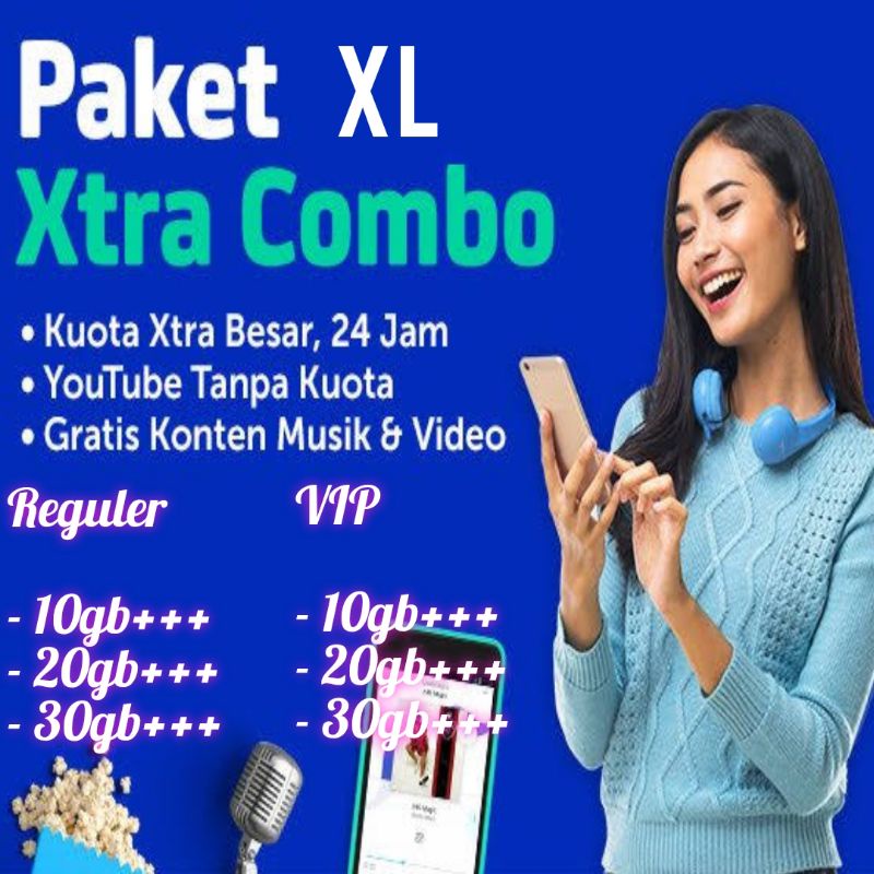 Paket data XL Unlimited Xstra Combo Plus Reguler dan VIP 10gb - 30gb menambah masa aktif kartu 1 bul