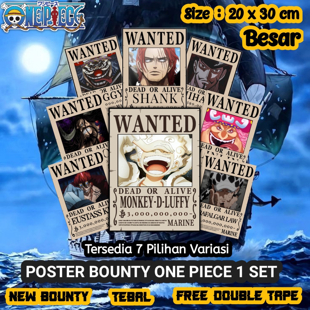 Poster Bounty One Piece Terbaru ALL PIRATES Ukuran 20x30cm Besar