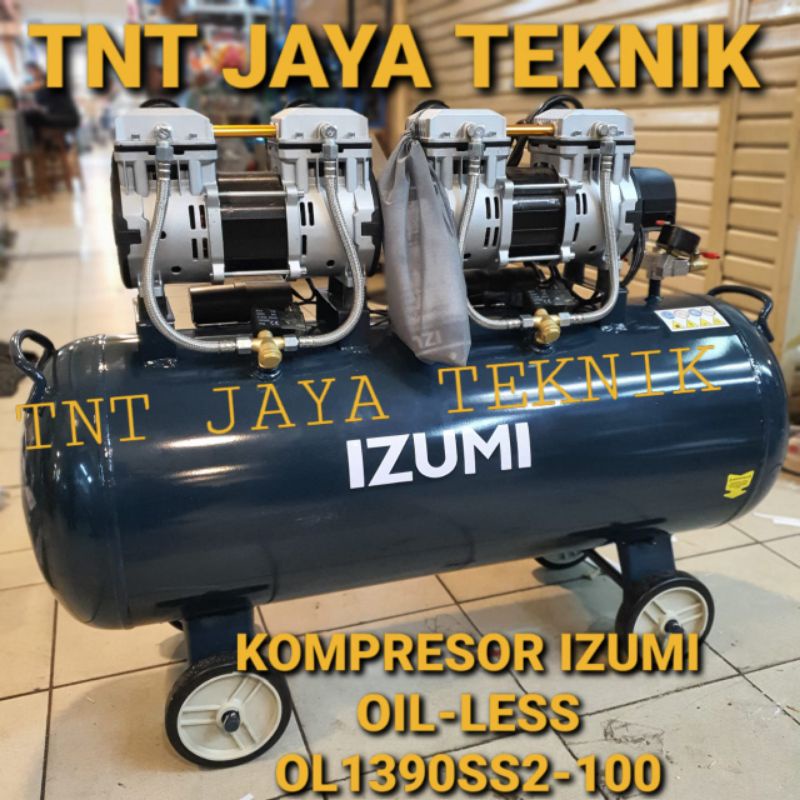 KOMPRESOR ANGIN OIL LESS 1 3/4HP X2 IZUMI OL 1390 SS2- 100 LITER
