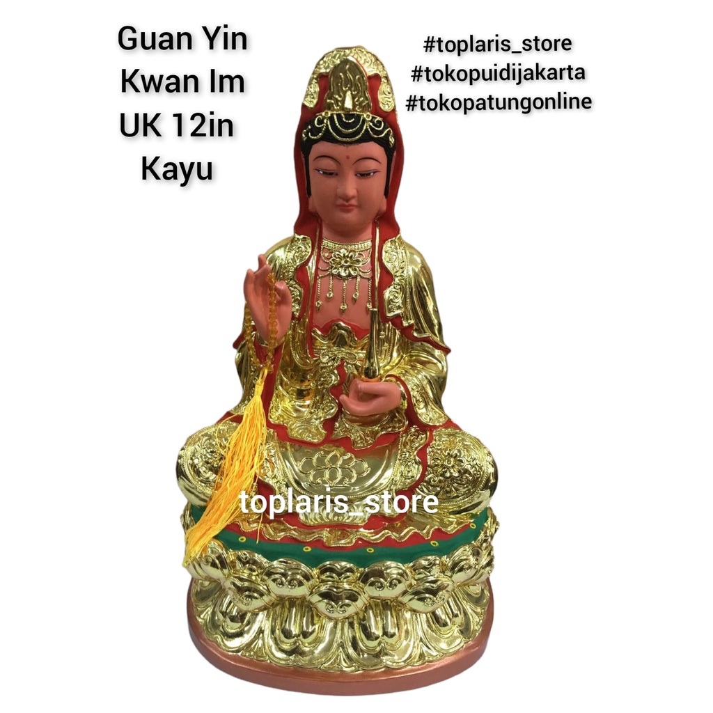 Patung Kwan Im Kayu 12in Emas 022