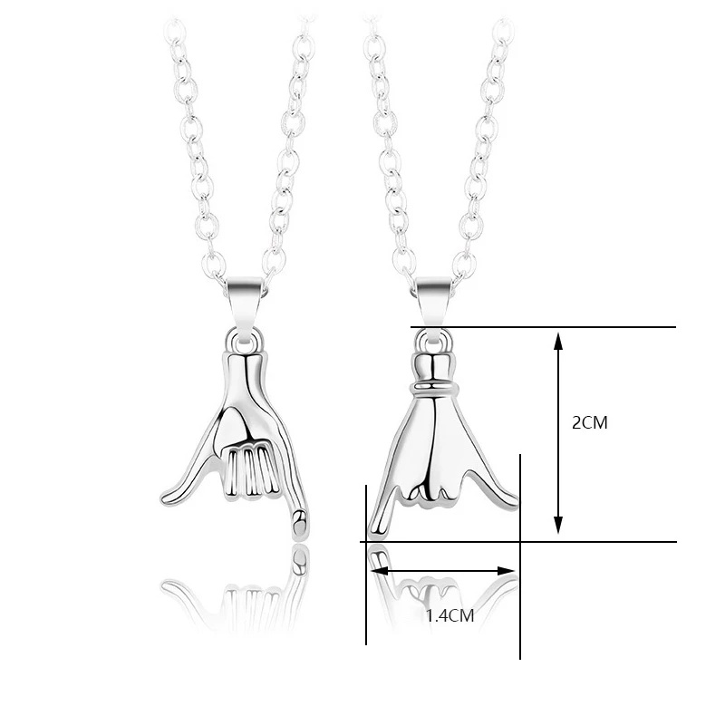 2pcs / Set Kalung Liontin Tangan Kait Tarik Gaya Korea Untuk Pria Dan Wanita