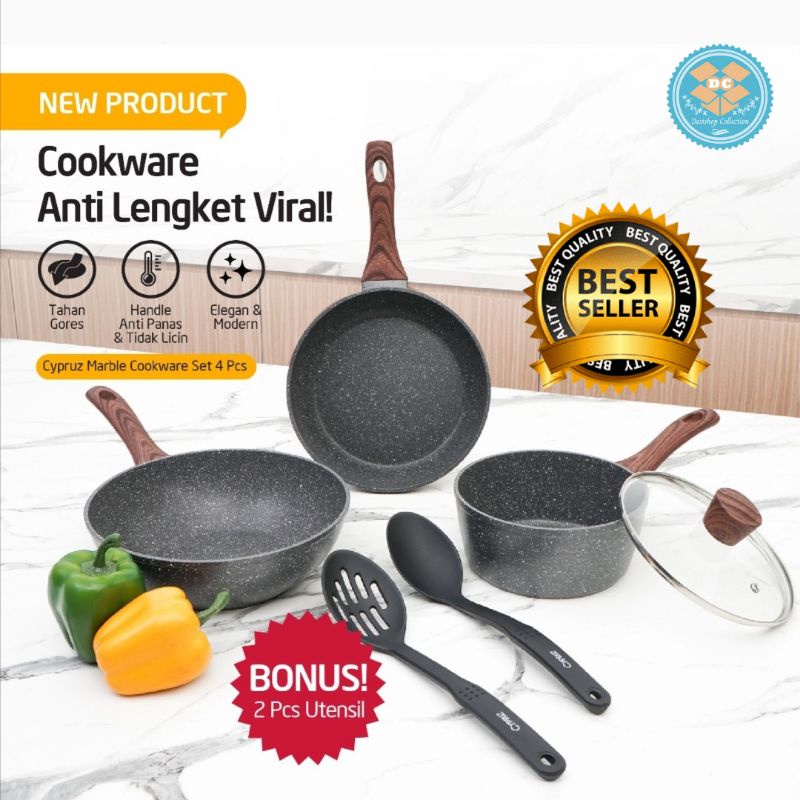 PANCI MARBLE CYPRUZ COOKWARE SET OF 4 PCS TAHAN GORES & ANTI LENGKET