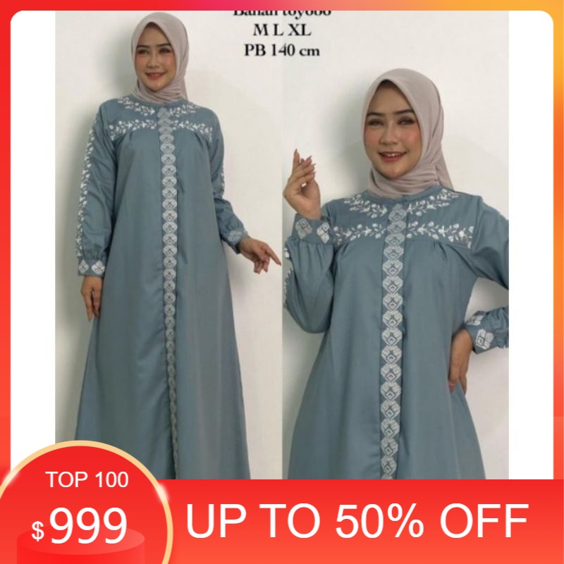 gamis katun toyobo bordir /gamis katun/dress /gamis polos/gamis casual/gamis terbaru /gamis terlaris