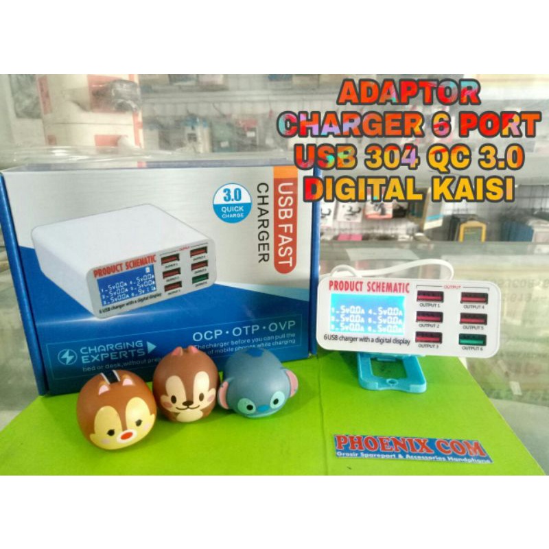 ADAPTOR SUNSHINE SS-304 INTELIGENT USB 6 PORT ADAPTOR CHARGER DETEKTOR FAST CHARGING SUNSHINE SS-304
