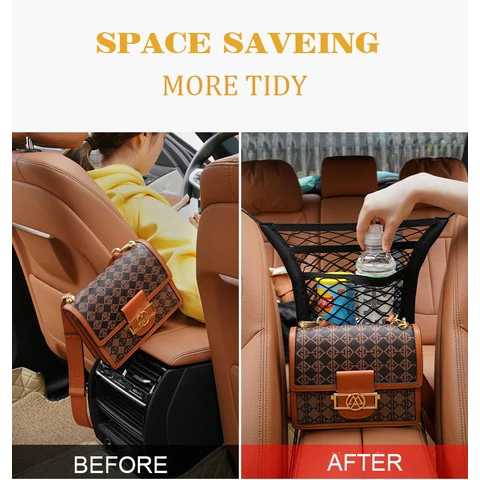 Jaring Mesh Penyimpanan Barang Mobil Car keranjang barang kursi depan  mobil Net Organizer Car Seat Storage Bag Strong Elastic Organizer Mesh Net Bags for Stowing Auto Vehicles Between Car Seats Luggage Holder Pocket Car Seat Storage Bag Strong Elastic