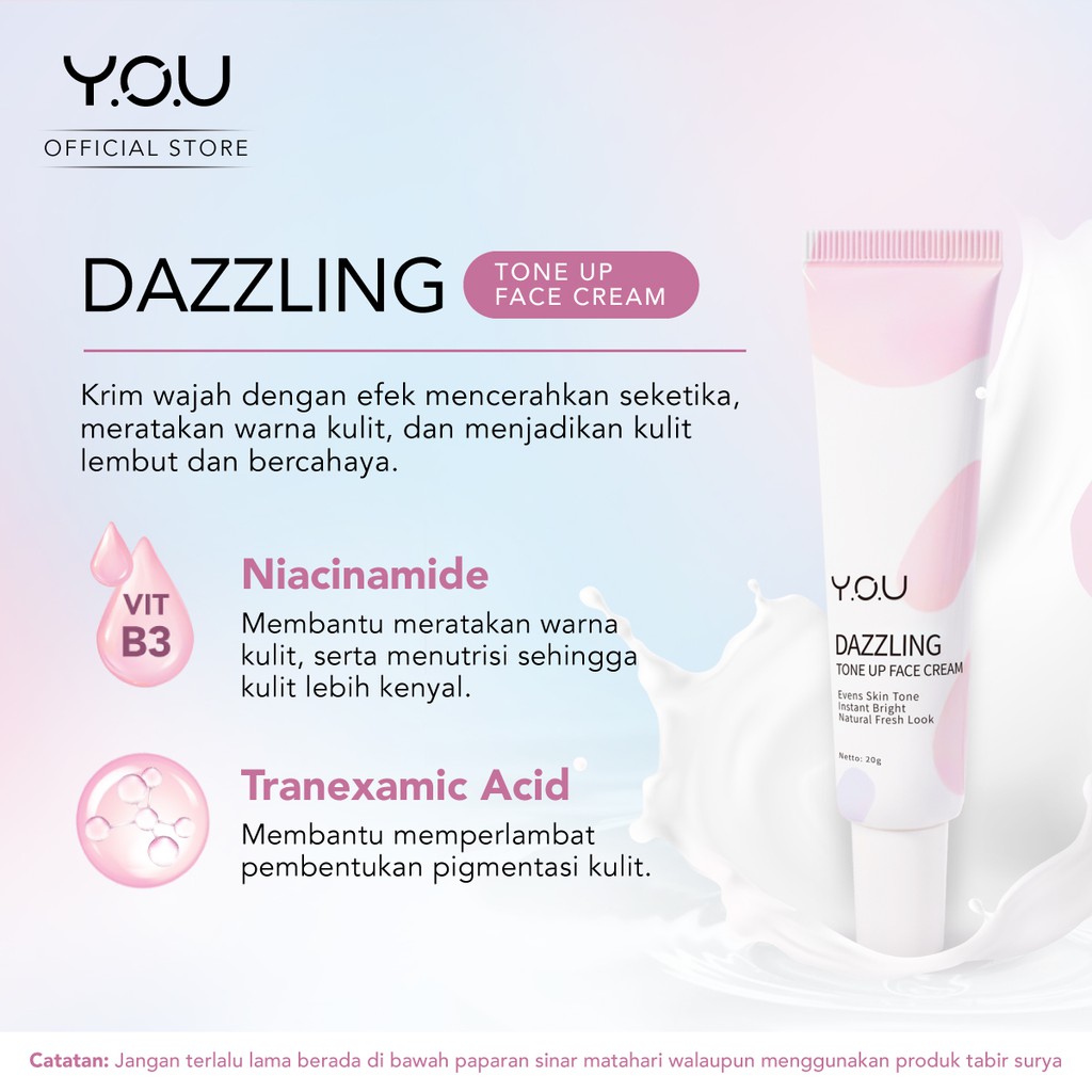 YOU Y.O.U Dazzling Tone Up Face Cream (Efek Cerah Seketika) Cream Krim Wajah | Mencerahkan Warna Kulit