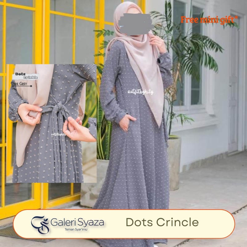 Gamis Dots Crincle Outfit by hily Khizaanah sunnah