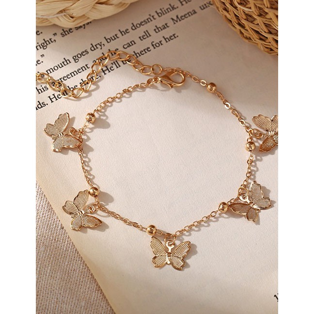 LRC Gelang Kaki Fashion Alloy Hollow Butterfly Pendant Handmade Anklet K97150