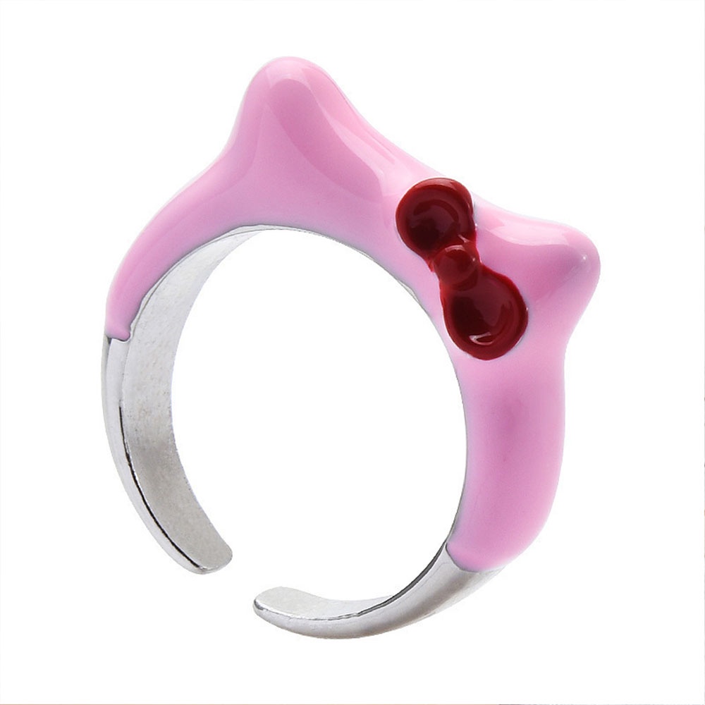 1pc Cincin Model Terbuka Desain Telinga Kucinganjing Kartun Warna Putihpink Untuk Wanita