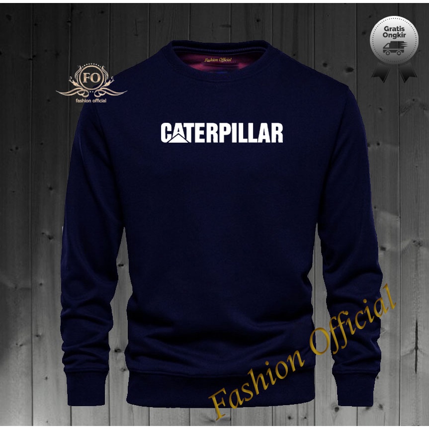 Baju Sweater Distro Caterpilar Text Putih Premium Quality Sweater Pria Wanita Distro Terkeren - Swea