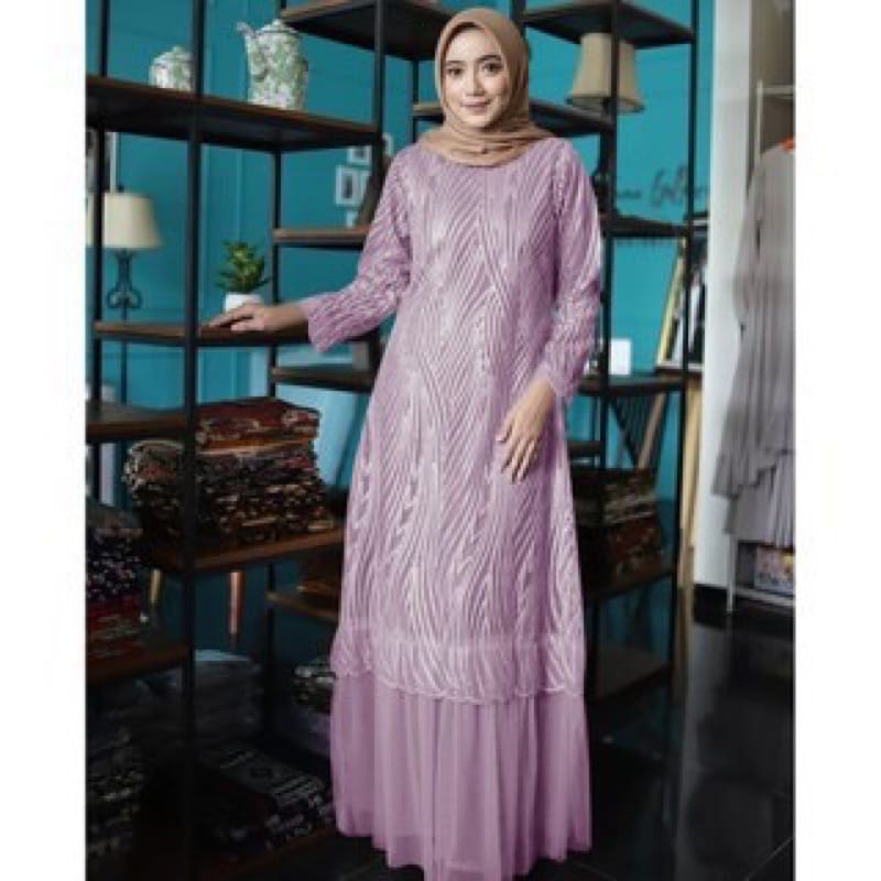 Morina Gamis Maxi Pesta Jumbo Size M , L , XL , XXL / Baju Gamis Brukat Tile / Gamis Kondangan Remaj