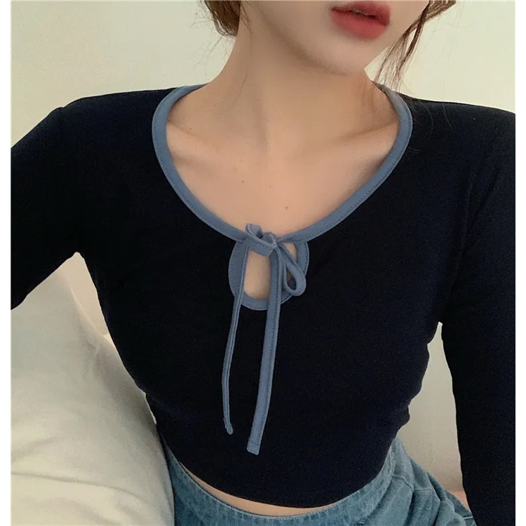 Long Sleeve Crop Top Blouse Wanita Lengan Panjang 1297 (S-XL)