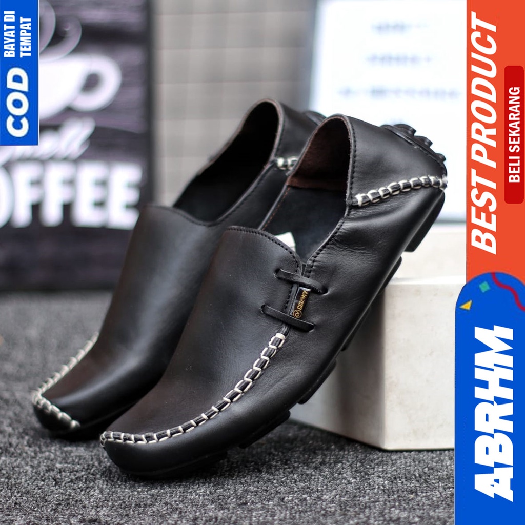 Sepatu Pantofel Kulit Asli Hitam Formal Kerja Pria ABRHM MOOCLEA