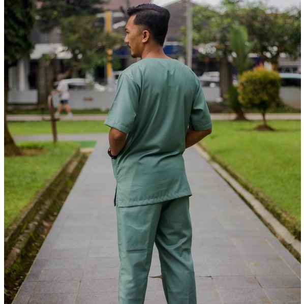 Baju oka lengan pendek atau pakaian jaga perawat dan dokter bahan toyobo premium kwalitas terbaik gratis bordir nama JUMBO XXL