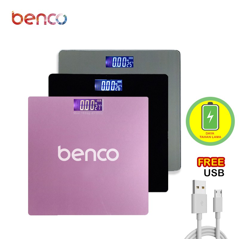 BENCO Timbangan Badan Digital With USB Charging Anti Pecah Weight Body With LCD Murah