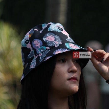 bucket hat wanita topi bucket karakter cewek