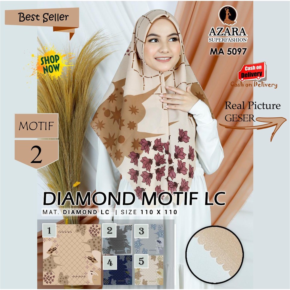 Jilbab Segi Empat Diamond Motif Laser Cut Motif 2 by Azara Scarf - Hijab Kerudung Square Murah Ori
