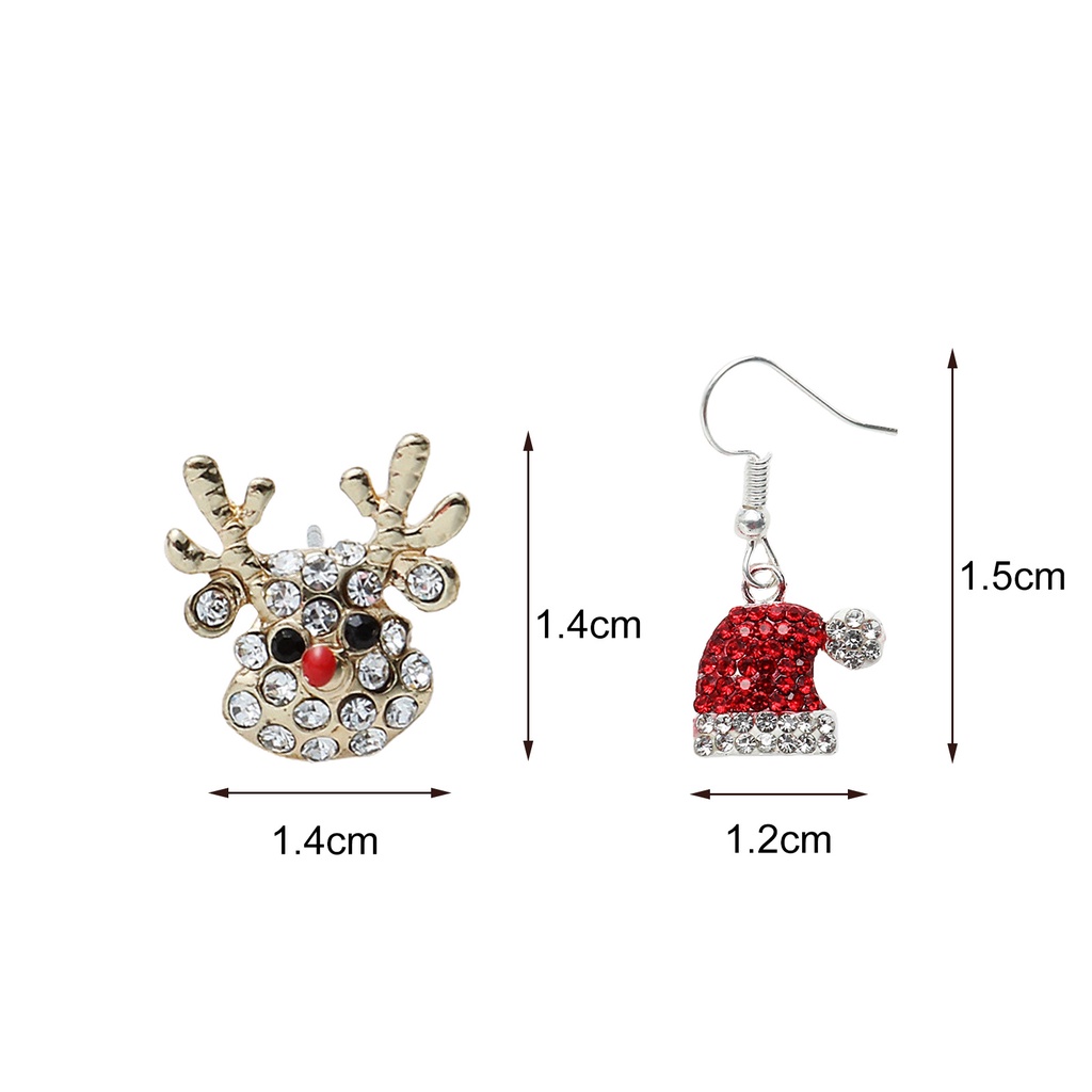 Hu Hu Hu Hu Hu Alat Bantu Pasang Kacamata♡ 1 Pasang Anting Kait Bentuk Topi Rusa Natal Aksen Berlian Imitasi Bahan Alloy Untuk Wanita