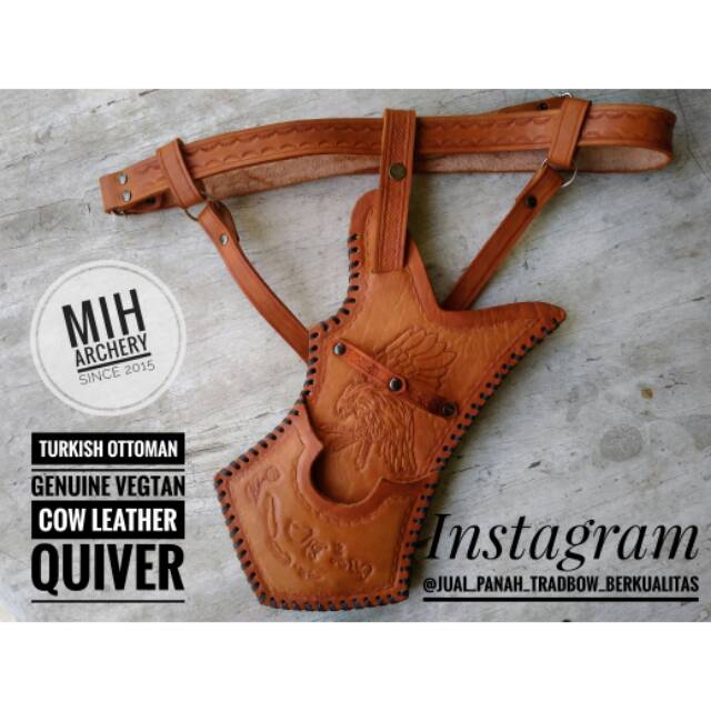 Quiver / Tas / Kantung Anak Panah Tradisional Original Bahan Kulit Sapi Asli Vegtan Ukir