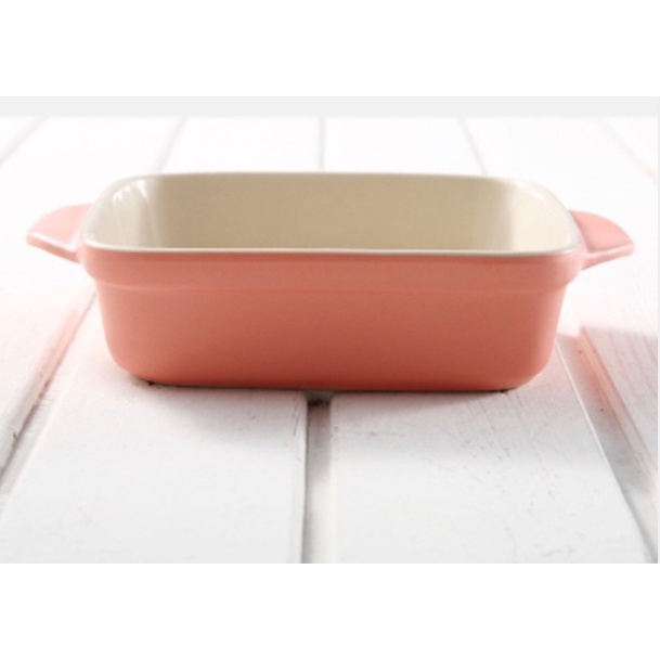 PIRING BAKING PAN PERSEGI PANJANG BAHAN KERAMIK WARNA PINK