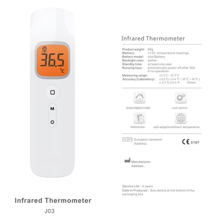 Thermometer Infrared Digital Gun LED Non-contact Termometer Tembak J03