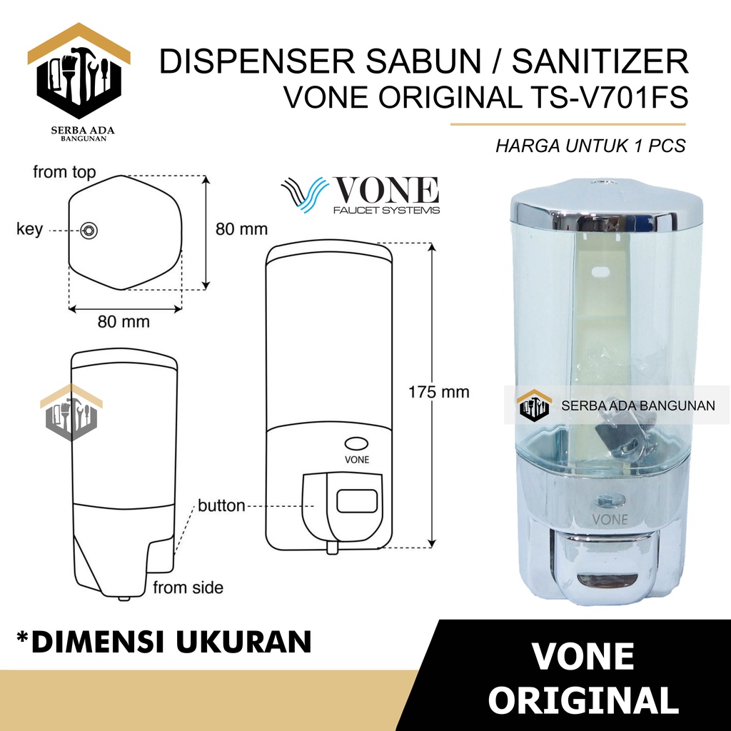 VONE TS-V701FS TEMPAT SABUN CAIR SOAP DISPENSER GANTUNG TEMBOK MEWAH ELEGAN PRAKTIS SHAMPOO MURAH