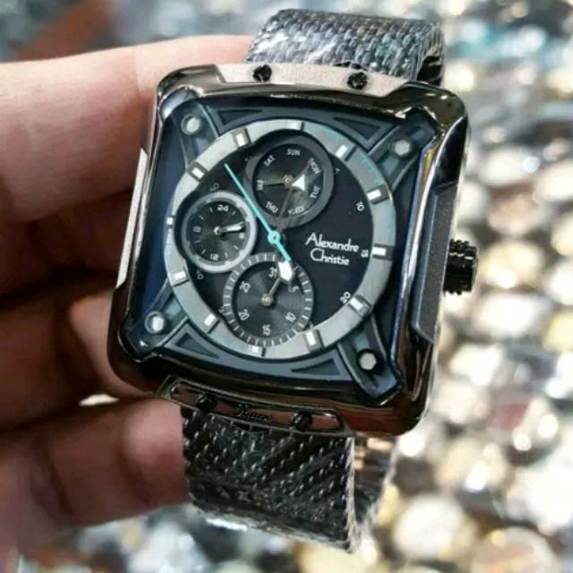 Jam Tangan Keren Elegant Alexandre Christie AC 3030 Rantai Full Black Original