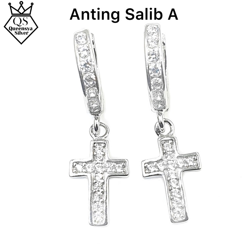 Anting Perak Salib Asli Silver 925 || Lapis Emas Putih || Perhiasan Aksesoris Fashion Wanita