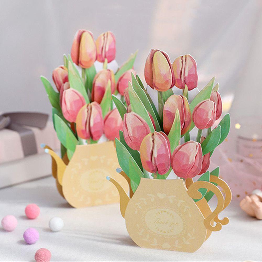 Kartu Ucapan Handmade Desain Bunga Tulip 3D Untuk Hari Ibu