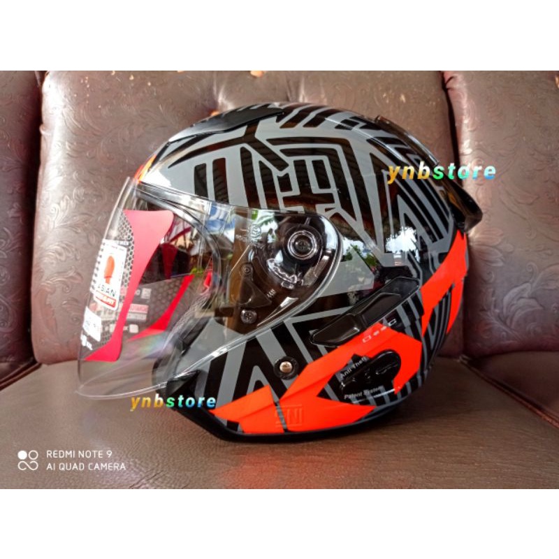 Helm KYT Galaxy Flat R Solid Motif Double Visor Original | KYT Half Face Galaxy Flat R Polos Black Hitam Doff Metalik Fire Red Merah Maroon Ferrari White Putih Gorila Grey Gunmetal Abu Aqua Blue Motif 4 5 Mimetic Neon Matrix Red Blue Yellow galaxy Slide-Motif Neon Red Fluo