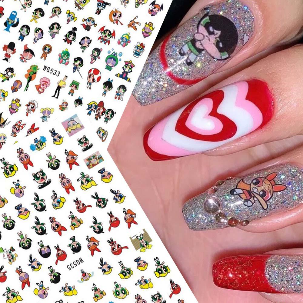 Needway Stiker Nail Art Anak Perempuan Terbang Di Langit Desain Merah Hati Nail Art Dekorasi