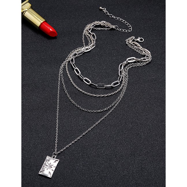 LRC Kalung Fashion Silver Color Rectangular Starburst Alloy Multilayer Necklace K96354