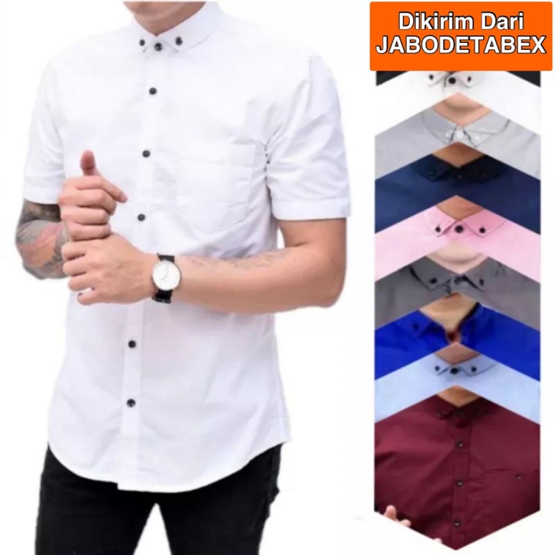 Kemeja Polos Pendek Pria Hem Casual