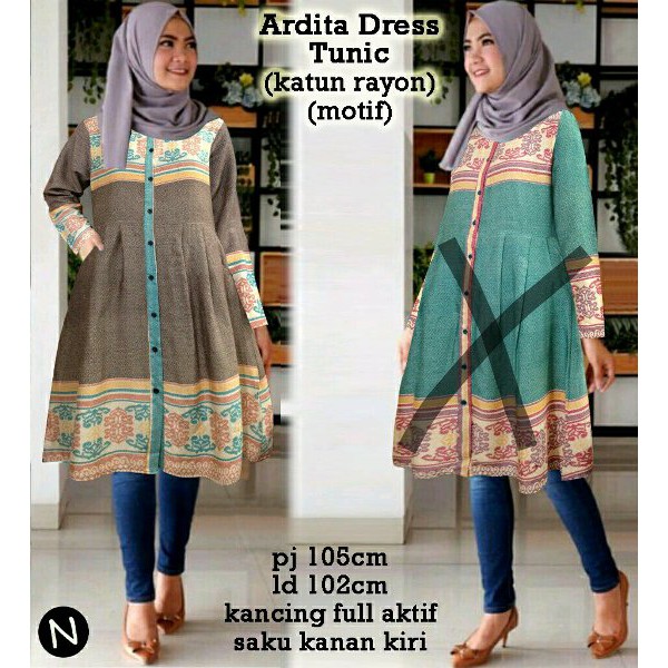 cn 6760 ardita dress tunik dress kemeja batik etnik songket wanita murah simple elegan busana muslim