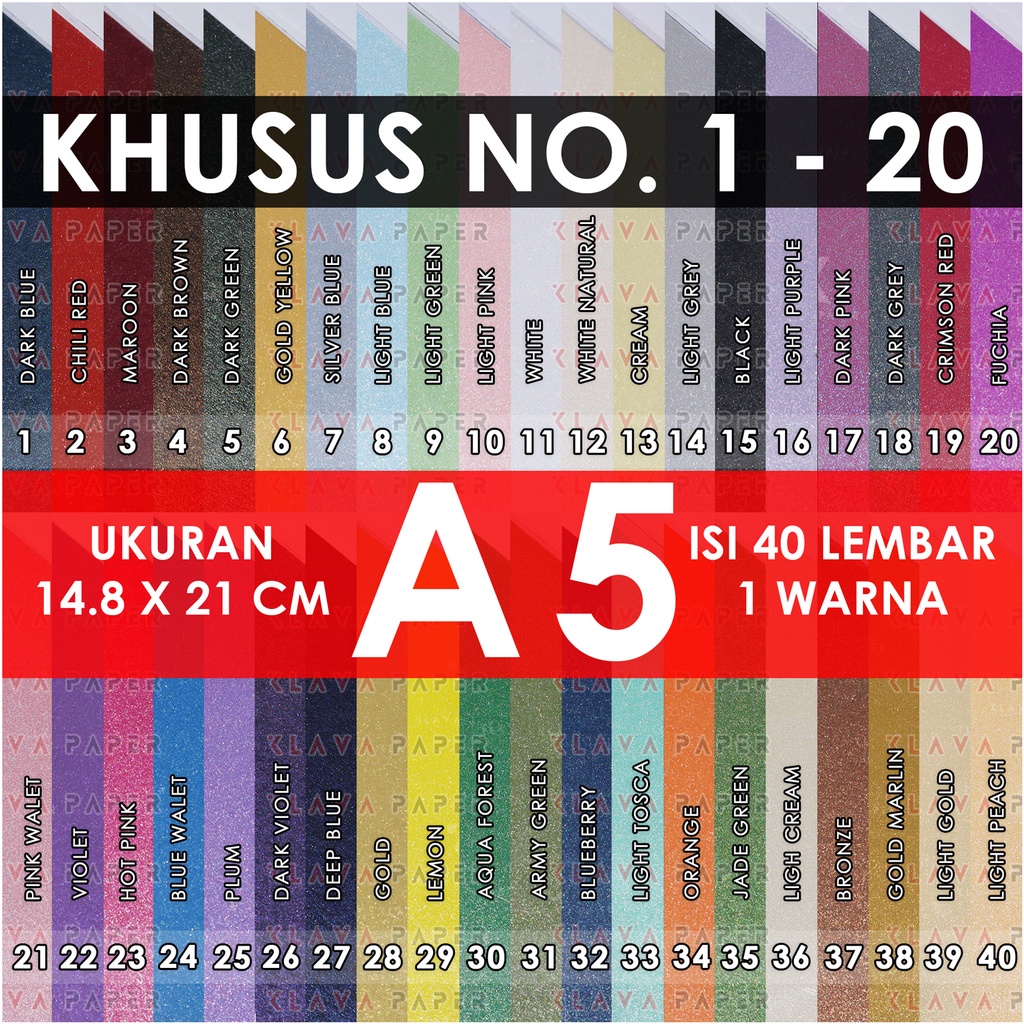 

Kertas Jasmine A5 isi 40 Lembar - Paper Flower, Bunga, Kerajinan Warna KLAVA Khusus Kode Warna 1-20