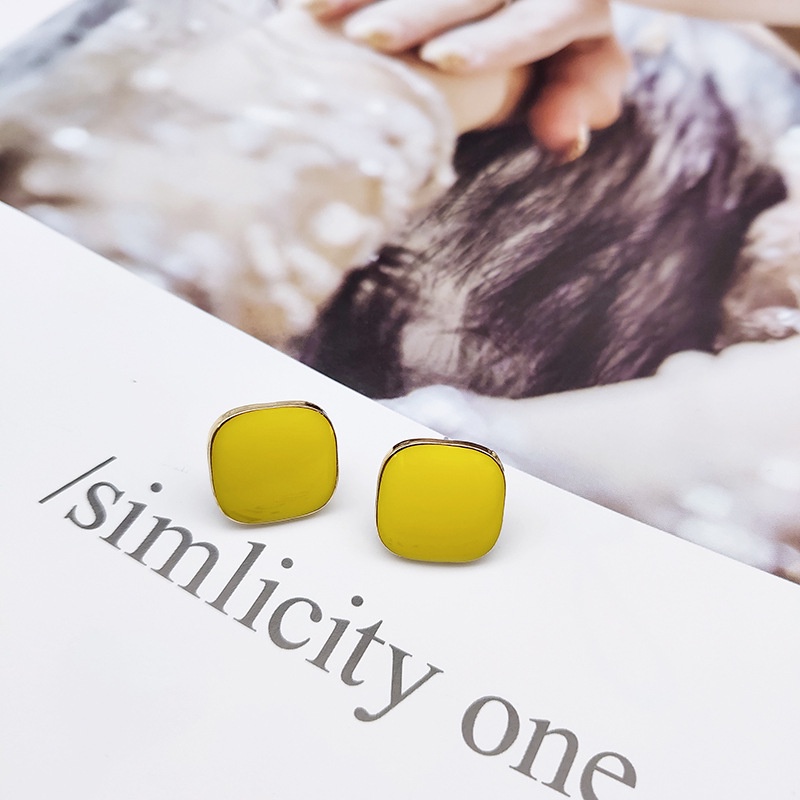 Anting Persegi Warna Retro Elegan S925 Jarum Perak Akrilik Warna Solid Anting-anting Wanita-yellow