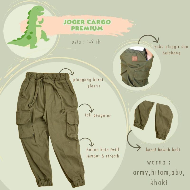 Celana Anak Laki Laki Panjang Joger Cargo Chinos PDL Bahan Katun Warna Hitam Army Abu Khaki Pants Zunior