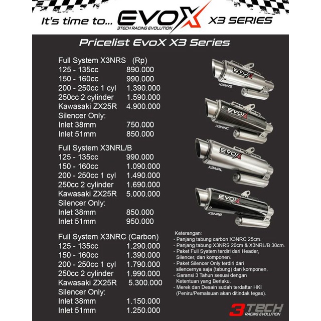 fullsistem 3Tech EVOx X3NRL X3NRB 1 suara 125cc Original