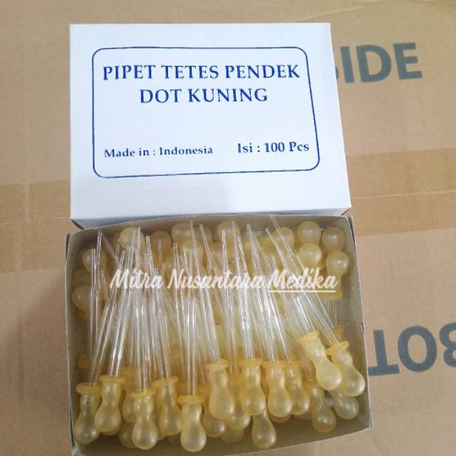 Pipet tetes Pendek  dot kuning Isi 100