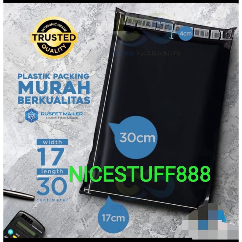 

PLASTIK POLYMAILER Ukuran 17x30 cm Packing Warna Hitam Harga per ikat Murah NC88