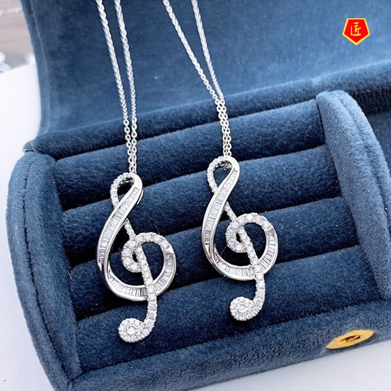 [Ready Stock]Fashionable All-Match Elegant Pendant Musical Note Diamond Necklace for Women