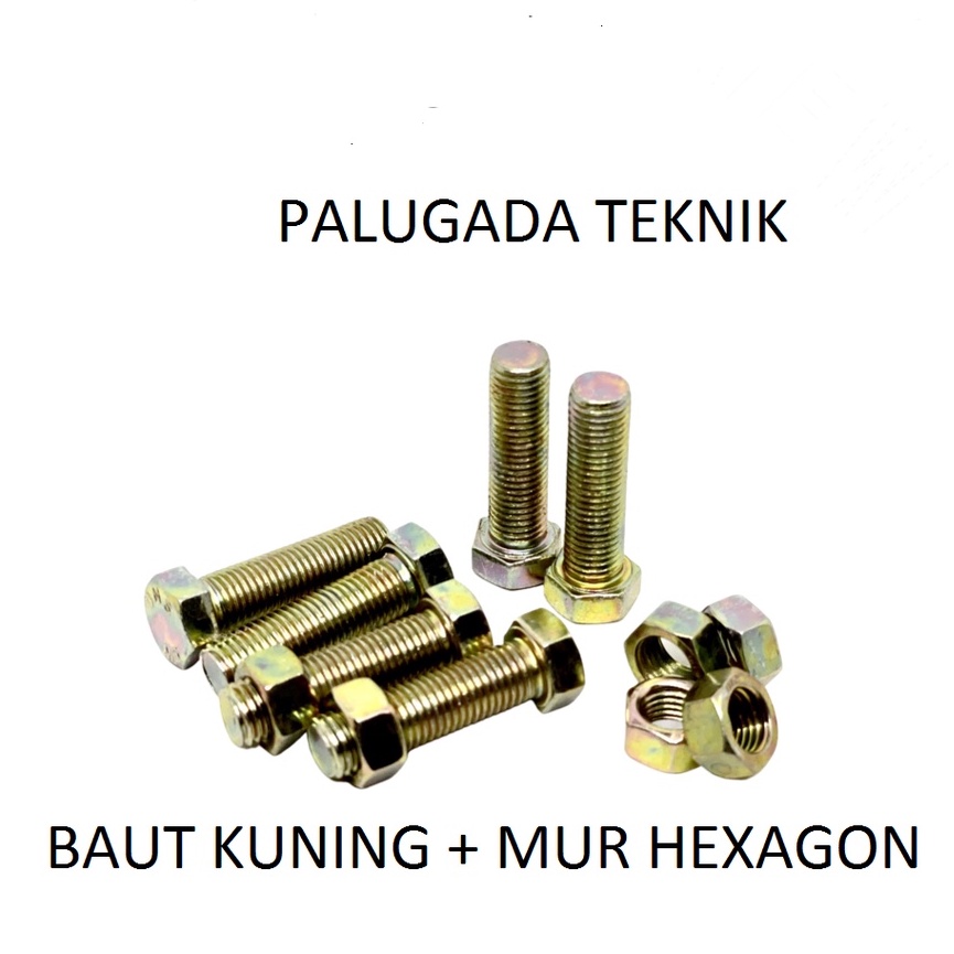10 PCS Baut Mur Rak Siku Lubang Besi M8X150 Kuning Kunci 12 Panjang 15cm / Mur Baut M 8 x 150 mm