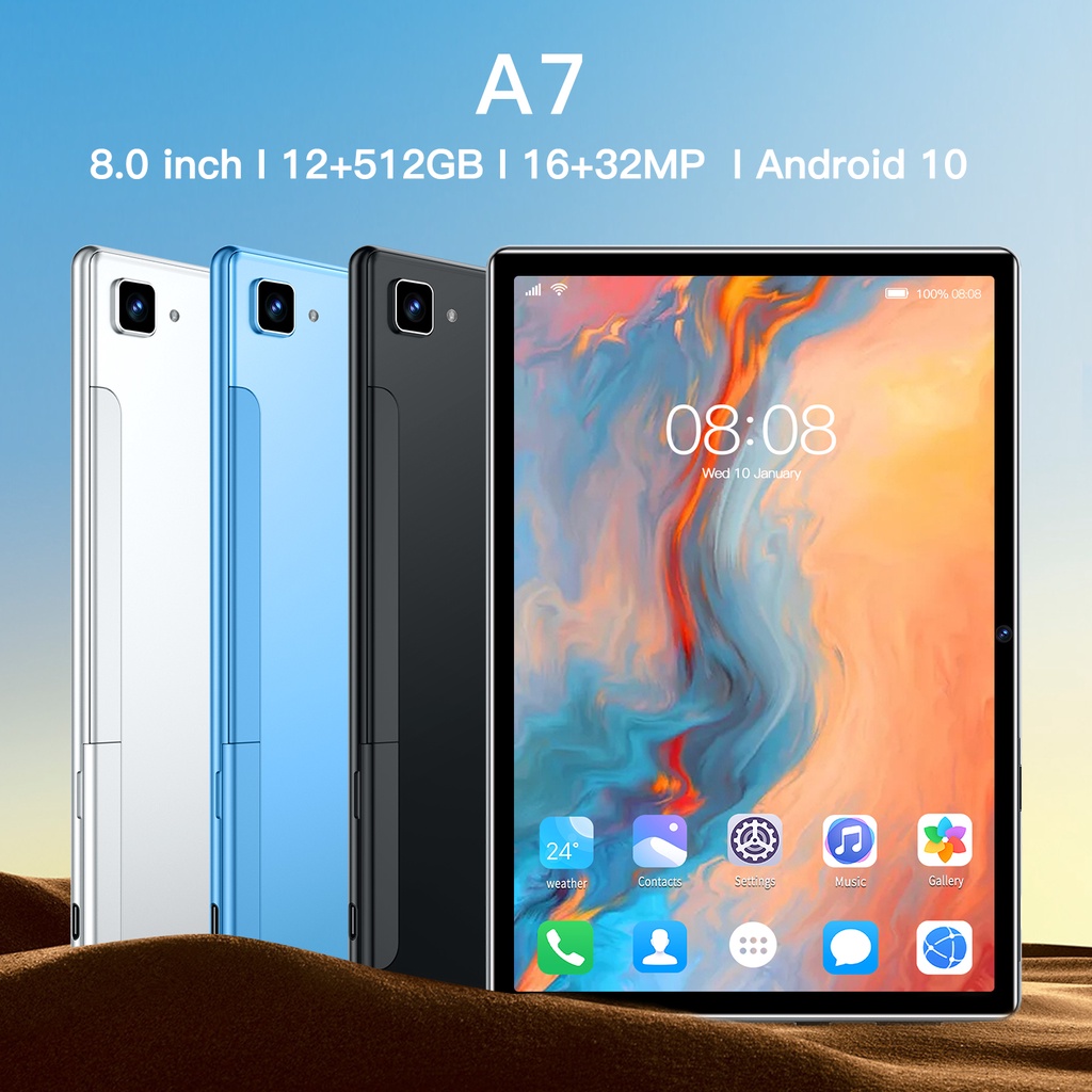 【Baru】Asli Terbaru Tablets PC A7 12GB + 512GB Tablet Android 8.0 Inci Layar Besar Full Screen Wifi 5G Dual Sim Untuk Anak Belajar