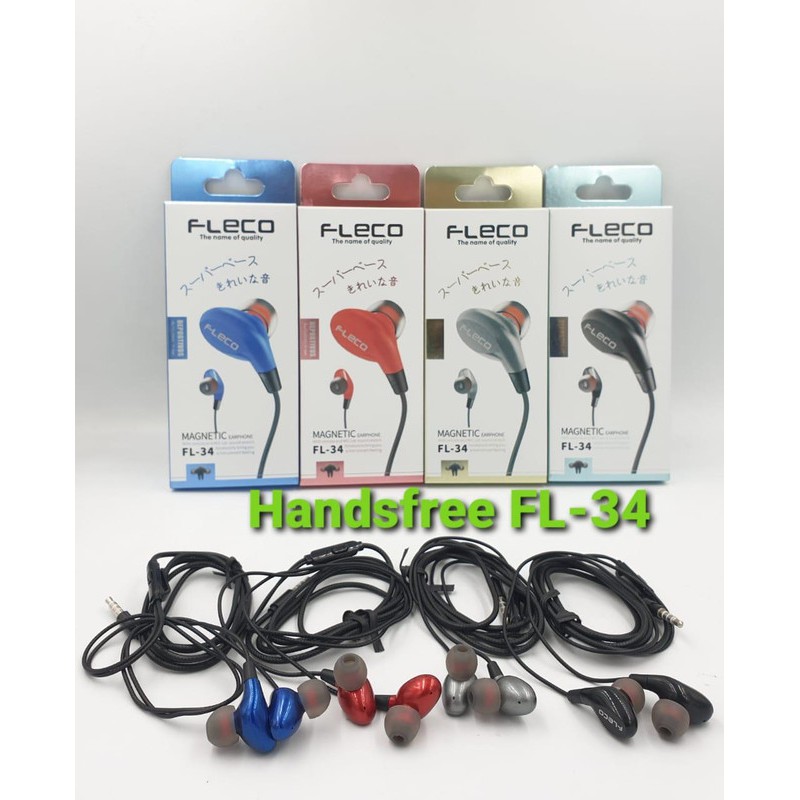 Fleco Headset Earphone  Handsfree Sport HF Fleco FL-34 FL34 FL 34 Super Bass