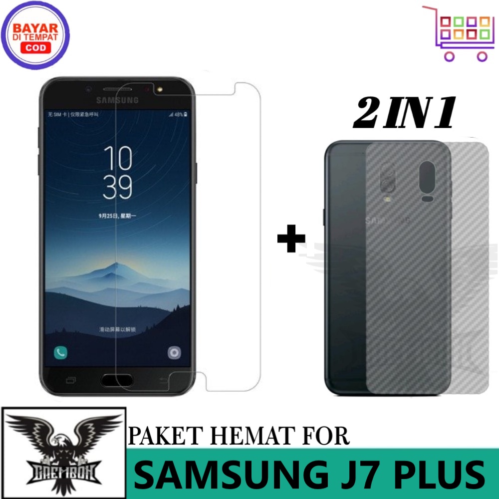 Promo Tempered Glass Samsung Galaxy J7 Plus Free Garskin Carbon Premium Anti Bekas Sidik Jari