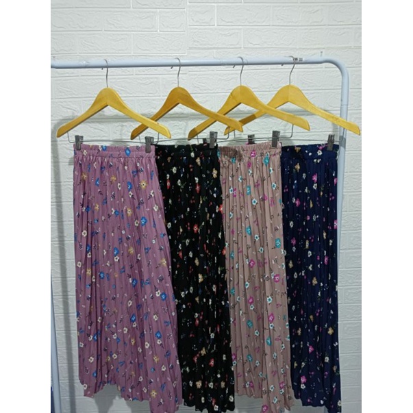 ROK PLISKET ELEGAN MOTIF BUNGA ROSE / ROK REMAJA DEWASA / ROK PLISKET PREMIUM / TERBARU